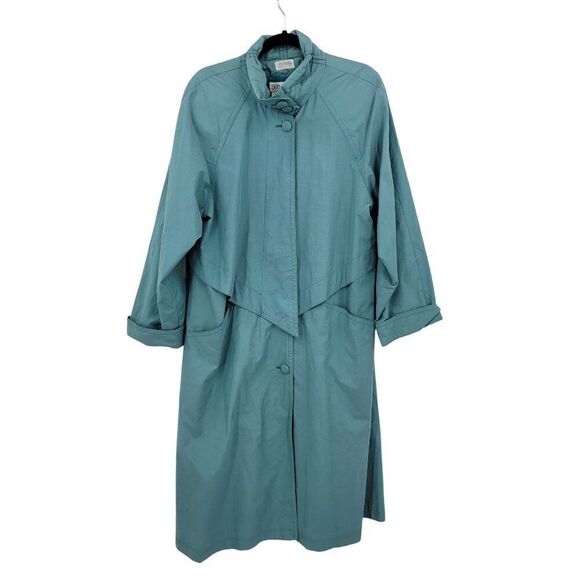 Vtg Bernardo Womens Robins Egg Blue Trench Coat Sz M Button Front City Chic - Picture 2 of 13
